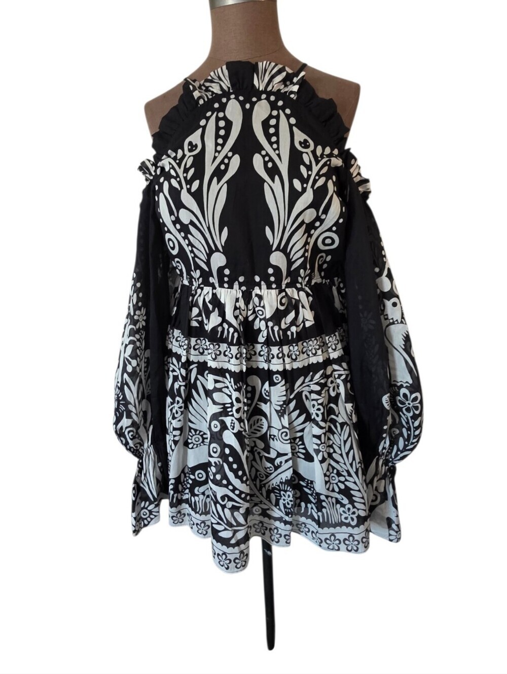 New Alice McCall black white printed oh deer me mini off shoulder‎ dress Size 8